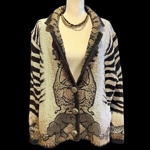 VTG Painted Pony Women's Safari Animals Zebra Elephant Monkey Tapestry Jacket XL